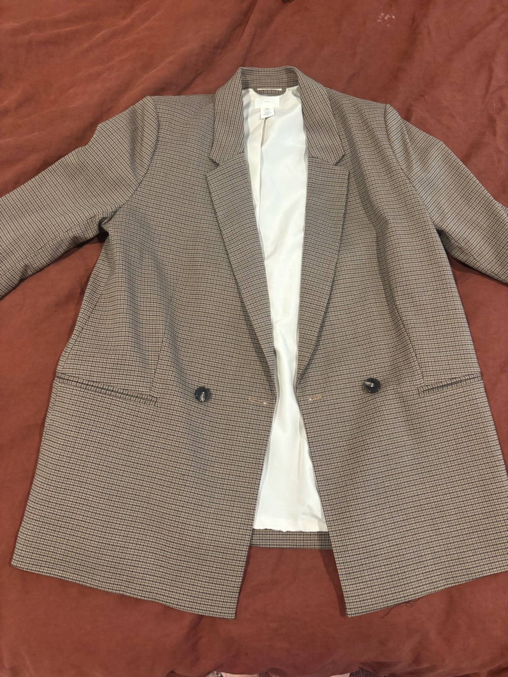 H&M Women's Micro Houndstooth Blazer in Tan and Black